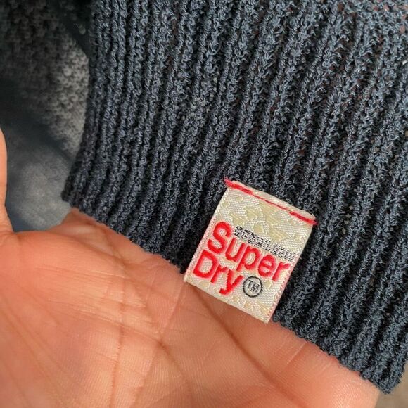 Superdry Womens Cardigan 2XS Navy Blue Fine Knit Open Front Twee Dark Anime - Picture 4 of 6